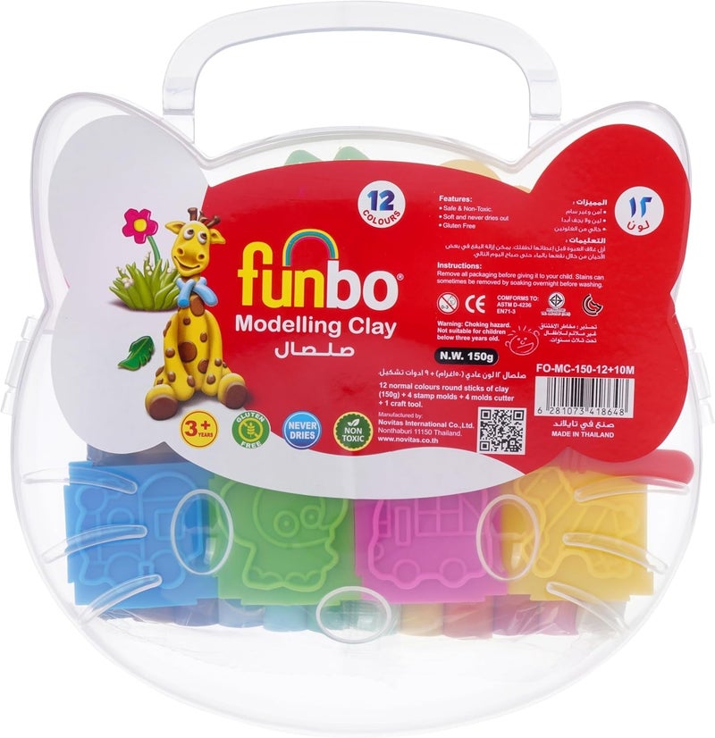Funbo 12 Colors Modelling Clay Set with 2D Molds and Craft Tools, 150 g- Pack Of 05 - Image 3